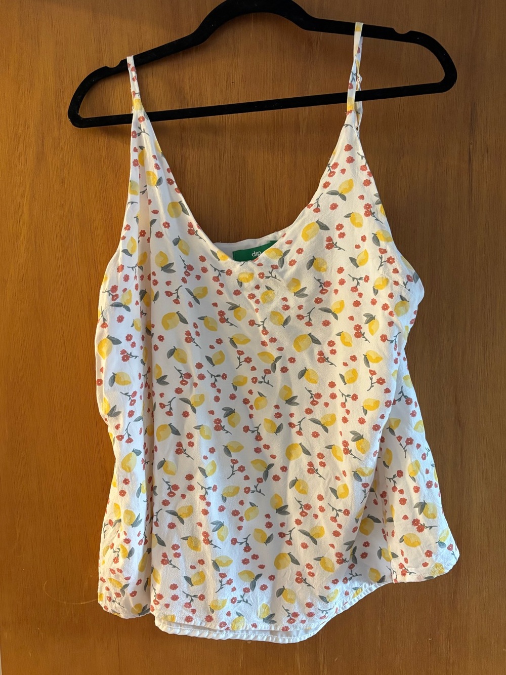 dip White Spaghetti Strap Tank with Yellow Lemon & Pink Floral Print
